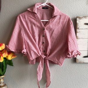 Red & white button up